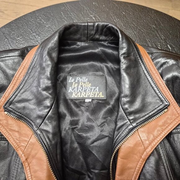 VTG La Pelle Karpeta Men’s Napa Leather Coat Black & Tan Canada Power Dressing - Picture 5 of 8